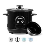 MOOSUM Rice Cooker with One Touch & Food Steamer,0.6L-3Cups,For 1-2 People,Fast Cooking Without Burning,Removable Non-Stick Coating incl,Keep-Warm 24h, Black