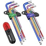 MAXPOWER 18-Piece Allen Wrench Set, Coloured Hex Key Metric Ball End and Torx with Extra Long Arm T-Handle