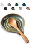 LAUCHUH Spoon Rest for Kitchen Counter,5" Spoon Holder for Kitchen Counter Stove Top Ceramic Spatula Holder for Ladle, Spatula, Spoons or Tongs, Mother's Day Gifts, Unique Green