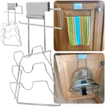 Evelots 2-in-1 Pot Lid Organizer with Towel Holder - 2 Pack, 3-Tier Cabinet Door Rack - Space-Saving Kitchen Organizer for Glass or Metal Pan Lids & Towels - Over the Door Design - Chrome