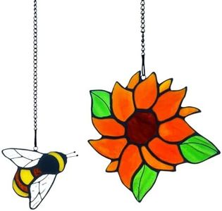 Lcensp 2 Packs Sunflower Gifts for Mom Grandma, Honey Bee Sunflower Stained Glass Window Hanging, Sun Flower Suncatcher for Window, Bee Themed Gifts for bee Lovers