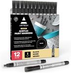 ARTEZA Acrylic Paint Pens, Pack of 12, Black, Long-Lasting Acrylic Paint Markers, Plastic Nib, Art Supplies for Painting on Metal, Canvas, Rock, Ceramic Surfaces, Glass, Wood, and Fabric