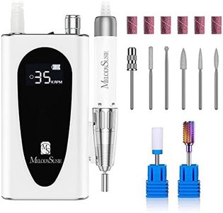 MelodySusie 35000RPM Nail Drill Rechargeable, Rechargeable Cordless Nail Drill Machine Portable Efile for Acrylic Gel Nails Remove, 8Pcs Nail Drill Bits, Low Noise Low Heat, Sparkle Plus (White)