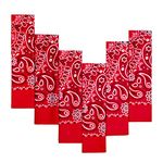 6-Pack Red Bandana Gift Set - 100% Cotton, 22x22 In, Paisley - Large Bandanna Handkerchief Mouchoir, Neck Scarf, and Headband - Gifts for Men Women and All