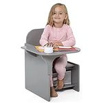 Rainbow Tree Kids Table and Chairs with Storage Bin Wooden Toddler Table and Chairs Sets 2 in 1 Children Chair Desk with Small Table for Study Activity Indoor or Outdoor Use (Grey)