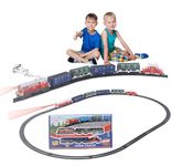 Amisha Gift Gallery Battery Operated Cargo Train Track Toy Set With Flash Light And Sound Vintage Train With Locomotive Engine,Cargo Car, Coal Wagon,Oil Tanker and Big Tracks , Choo Choo Train