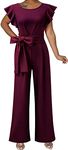 IbuduSexy Women Jumpsuits Sexy Long Sleeve Elegant print Straight Long Pants Rompers, Wine Red-n, Medium