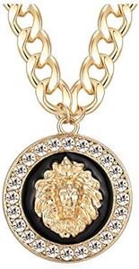 Women's Basketball Wives Style Gold-Plated Lion Head Pedant Necklace Hip Hop Statement Chunky Chain Choker Animal Necklace