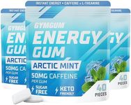 GYMGUM Energy Caffeine Gum | 50mg Caffeine | 0 Calories Sugar-Free, Keto-Friendly Focus Booster | Fast-Acting Caffeinated Chewing Gum with Guarana & L-Theanine (120 Count, Arctic Mint)