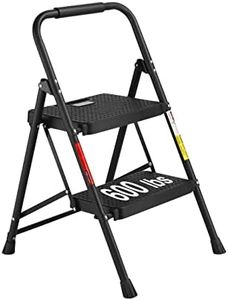 BONTEC 2-Step Ladder, Folding Step Stools for Adults with Wide Anti-Slip Pedals, Max Load Capacity 600lbs Sturdy Steel Ladder, Lightweight, Convenient Handle, Portable Steel Step Stool, Black