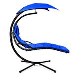 Giantex Hanging Chaise Lounger Chair, Arc Stand Porch Swing Chair w/Canopy, Cushion Built-in Pillow, Outdoor Freestanding Swing Hammock Chair for Patio Poolside Backyard Garden (Navy)