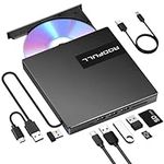 ROOFULL External CD DVD +/-RW Drive, CD Burner USB 3.0 with 2 SD/TF Card Reader and 4 USB Ports, DVD/CD-ROM Optical Disk Drive Player Writer for Laptop Mac, PC Windows 11/10/8/7, Linux OS