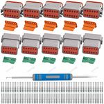 JRready ST6328-12 DT Connector 5 Kit 12 Pin Way DT Series Connector IP67 Waterproof Connector 14-20 AWG and Sealing Plugs,Connector Removal Tool DRK-RT1B with Deutsch 16 Solid Contacts