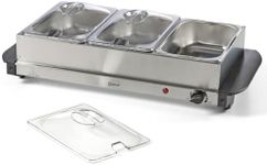 Quest 16520 Compact Buffet Server and Warming Tray / 3 x 1.2L Trays / 200W / Rapid Heating/Adjustable Thermostat/Lids Included, Silver
