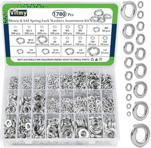 Vifmy Metric & SAE Spring Lock Washers Assortment Kit(1780Pcs), M2 M2.5 M3 M4 M5 M6 M8 M10 M12#4#6#8#10#12 1/4" 5/16" 3/8" 1/2" Metric SAE Split Lock Washer Set, 304 Stainless Steel Lock Washer