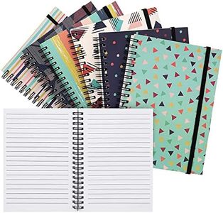 Paper Junkie 6 Pack 5x7 Spiral Notebooks with Pocket - Small Lined Journals with Elastic Closure for School, Work (6 Designs)