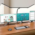 Pzloz Led Desk Lamps for Home Office - Eye Caring Architect Lamp with Clamp, Double Head Computer Monitor Gooseneck Desk Light with Remote Control: 24W Flexible Dimmable Desktop Table Lamp