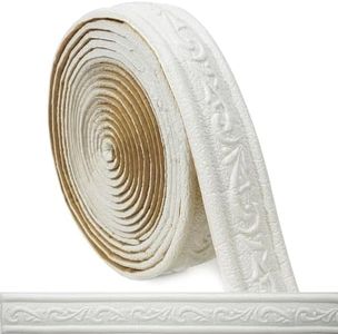 WAPANE 180" x 1.57" 3D Wall Edging Self Adhesive, Pattern Molding Peel and Stick Wallpaper Border, Flexible Wall Base Moulding Trim Mirror Border Wall Lines White, 2PC