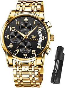 OLEVS Watches for Men,Mens Watches,Mens Gold Watch Big Large Face Black and Gold Waterproof Stainless Steel Dress Chronograph Luxury Water Resistant Fashion Roman Numerals Wrist Watch,Reloj Hombre