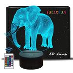 FULLOSUN Elephant 3D Illusion Night Light Touch Table Desk Lamp, with Remote Control 16 Colors Optical USB LED Nightlight, Xmas Holiday Gifts for Man Women Boy Girl