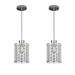 KUNJOULAM Crystal Ceiling Pendant Lights Fixture, Modern Adjustable Kitchen Island Hanging Light, Chrome Finish Cage Shade Chandelier for Living Room Dinning Room 2 Pack