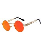 Retro Steampunk Round Vintage Sunglasses Gold Metal Frame Orange Mirror Lens