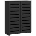 HOMCOM Slim Shoe Cabinet 2 Slatted Doors, 5-Tier Shelving Cupboard for 15 Pairs of Shoes, Narrow Entryway Storage Unit, Black