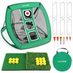 Pop Up Golf Chipping Net, Indoor/Outdoor Golfing Target Net Collapsible Portable Golf Hitting Net with 15 Training Balls and 2 Hitting Mats for Backyard Driving and Swing