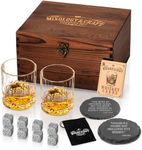 Mixology & Craft Whiskey Set: 2 Glasses, 8 Stones, Coasters & Cards