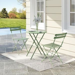 GAOMON Outdoor Patio Chairs, Patio Chair with 1 Folding Table and 2 Folding Chairs, Metal Frame and Weather Resistance, Space Saving for Indoor, Outdoor, Balcony and Garden,Green