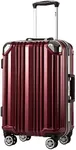 Coolife Luggage Aluminium Frame Suitcase TSA Lock 100% PC 20in 24in 28in (Wine red, L(28in))