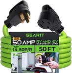 GearIT 50-Amp Extension Cord for RV and EV (50 Feet) 4-Prong 250-Volt, Tesla Model 3/S/X/Y, NEMA 14-50P to 14-50R 6/3, 8/1 STW AWG Gauge Outdoor Auto Power Cord