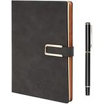 Kurtzy PU Leather Notebook with Pen - Refillable A5 Writing Journal with 112 Thick sheets - Lined Paper Travel Diary for Business, Work & School (Dark Grey)