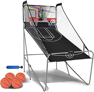 Costway Basketball Arcade Game, Foldable Basketball Game W/Electric LED Digital Scoring System, 2 Players, 8-in-1 Electronic Basketball Hoop Arcade Game, Double Shot Electronic Game w/ 4 Balls