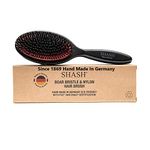 Since 1869 Hand Made In Germany - Nylon Boar Bristle Brush, Large - Gently Detangles, No Pulling or Split Ends - Softens and Improves Hair Texture, Soothes and Stimulates Scalp - Eco-Sourced Wood (MEDIUM)