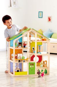 Hape All Season Wooden Dollhouse – Furnished Playset for Kids