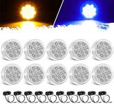 Partsam 10Pcs Dual Revolution 2.5 inch Round 13 LED Marker Light, Amber Side Marker Clearance Lights to Blue Auxiliary Lights for Trailer Truck, Clear Lens,12V, Waterproof