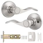 Probrico Stainless Steel Reversible Keyless Passage Interior Door Lock, Satin Nickel Non-Locking Door Handle Knob Wave Style