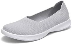konhill Women's Slip on Loafers - Comfy Walking Tennis Low-Top Ballet Flat Nurse Shoes Casual Sneakers,Wide, 6 US Light Gray,37