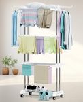 LIVINGBASICS 3 Tier Premium Heavy Duty Stainless Steel Foldable Cloth Drying Stand/Clothes Stand for Drying/Cloth Stand/Clothes Dryer/Laundry Racks for Drying - Indoor/Balcony (Snow White)