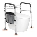 VEVOR Toilet Safety Rail, Folding Toilet Seat Frame, Adjustable Width & Height Fit Most Toilets, Supports 300lbs, Stand Alone Toilet Handles Grab Bars with Padded Arms for Handicap, Disabled, Seniors