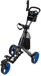 Founders Club Swerve 3 Wheel Push Pull Golf Cart for Walking Free Umbrella Holder and Storage Bag (Charcoal Blue)