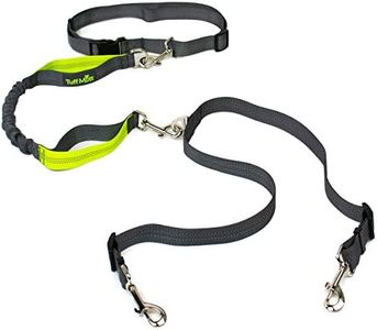 Tuff Mutt Hands Free Double Dog Leash for Running, Walking, and Hiking Two Dogs, Dual Handle Reflective Bungee Connects to Waist Belt, Adjustable No Tangle Coupler, Works with Medium - Large Dogs