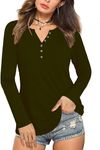 Prinkle Women's Regular Fit Pure Cotton V Neck Full Sleeves T-Shirt Olive Green L