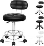 ALFORDSON Round Salon Stool PU Leather Upholstery with Backrest, Adjustable Drafting Rolling Stools in 52-67cm Height, Swivel Spa Chair with Footrest for Hair Barber Massage Table(Riley Black)