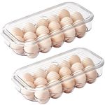 vacane Plastic Egg Holder for Refrigerator,Stackable Egg Holder Clear Tray with Lid,BPA-Free Egg Container Organizer Countertop Kitchen Fridge, Stores 16 Eggs - 2 Pack