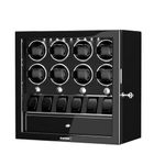 DUKWIN Watch Winder for 8 Automatic Watches, Black Lockable Watch Winders with Extra 6 Watch Storage, Jewelry Storage, 4 Rotation Modes, LED Light, Super Quiet Mabuchi Motor and Spring Watch Pillows