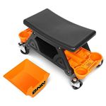 DNA Motoring TOOLS-00189 Mechanic Stool - 25-1/2" x 13" x 12" (L x H x W), Rolling Work Seat w/Lockable Swivel Wheels and Storage Tool Tray