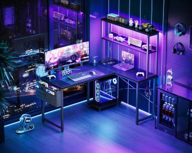 Coleshome L-Shaped Gaming Desk – Black Corner Computer Table