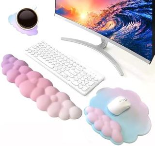 17'' Cloud Keyboard Wrist Rest, 3 Pcs Mouse Pad Wrist Support Keyboard Set with Ergonomic Memory Foam, Coaster Anti-Slip Base, Computer Palm for Home Office Laptop, Typing Pain Relief (Gradient Pink)